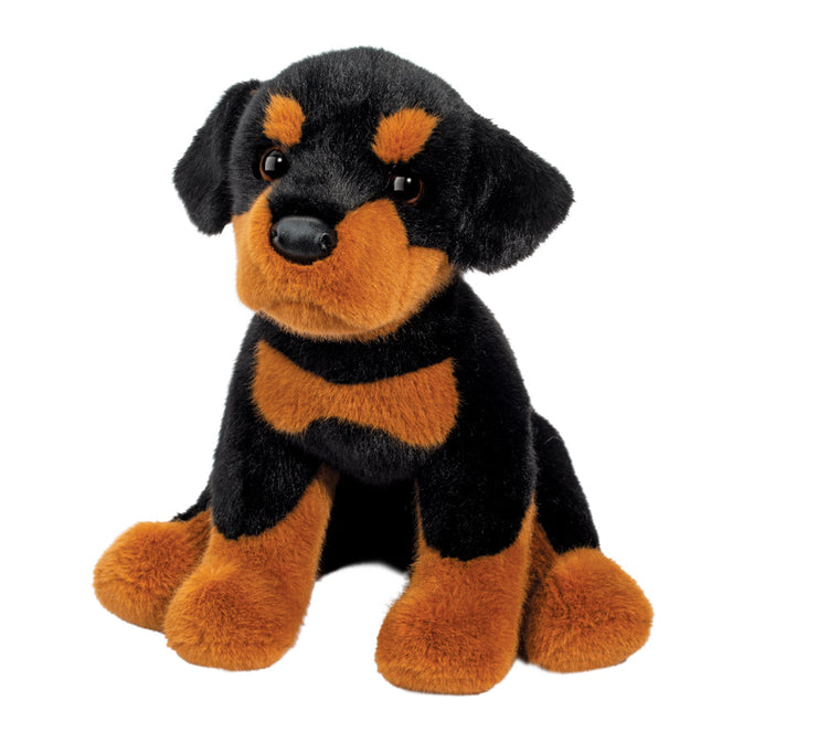 Ed Rottweiler stuffed animal plush dog with black and tan coloring seated upright