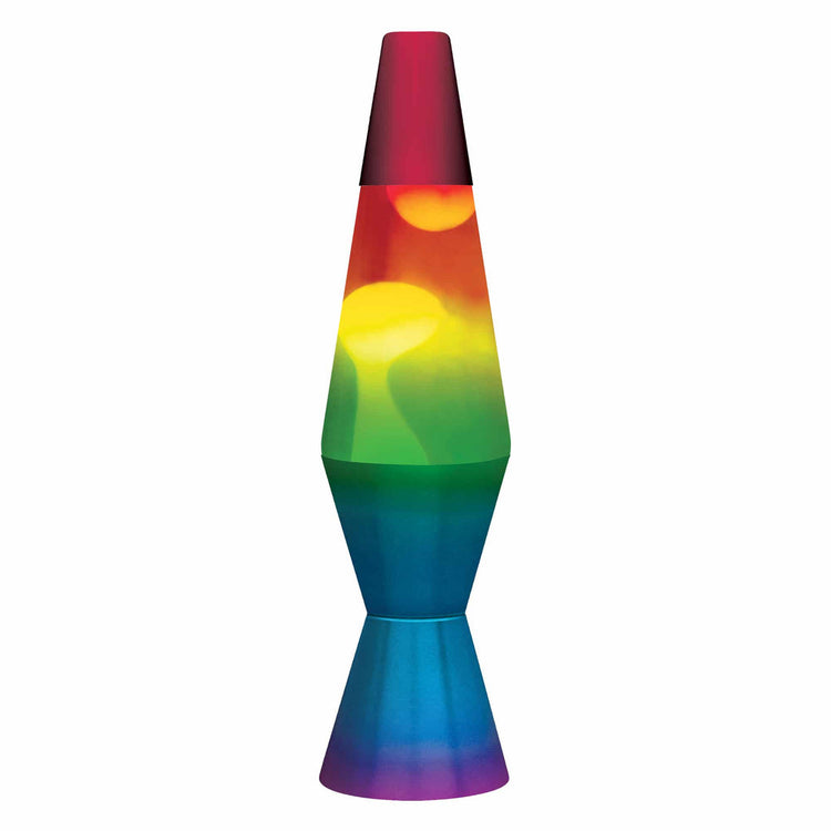 11.5-inch rainbow lava lamp with multicolor gradient base and glowing wax blobs