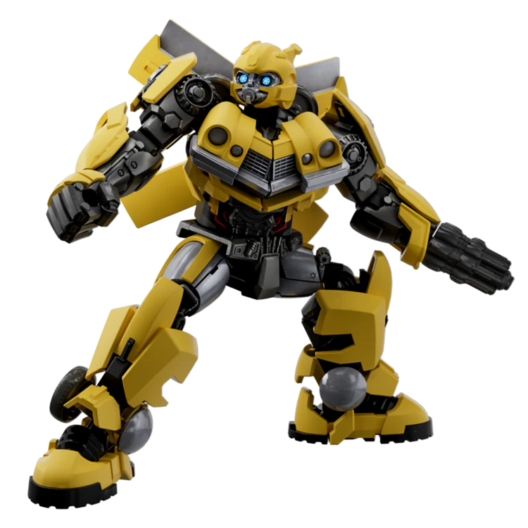 Blokees Transformers Bumblebee model kit figure in yellow and black with glowing blue eyes