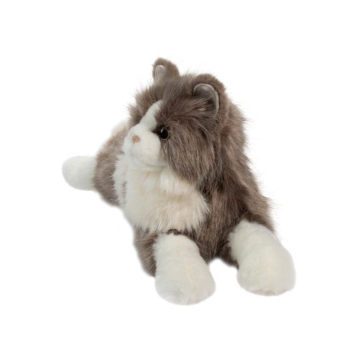 Douglas Gretta DLux cat plush stuffed animal in gray and white lying down
