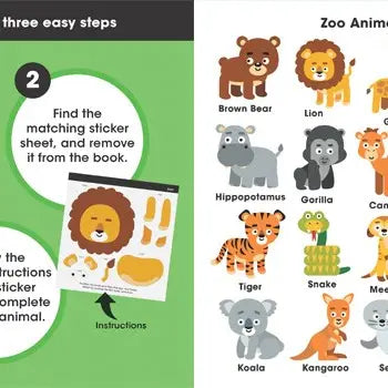 First Sticker Art: Zoo Animals (Create 20 Cute Zoo Animals!) Activity Book - CR Toys