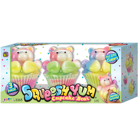 Squeesh Yum Cupcake Bear 3-pack squishy stretchy toy set in tie-dye colors by JARU