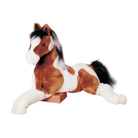 Douglas Natches Paint Horse plush toy lying down with brown and white markings