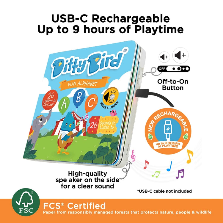 Ditty Bird | Fun Alphabet Abc Song Board Book USB-Rechargeable 1+ - 4