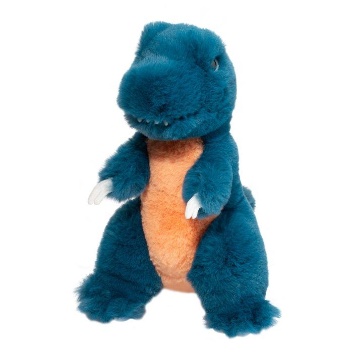 Kennie blue T-Rex soft plush toy with orange belly and white claws