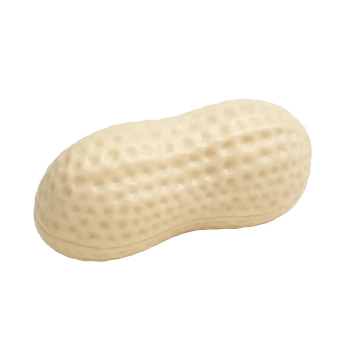 Cream-colored peanut-shaped squishy stress toy with textured dimpled surface on white background