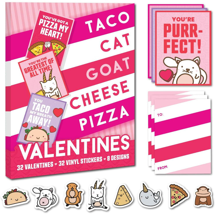 Taco Cat Goat Cheese Pizza Valentines Exchange Cards - 1