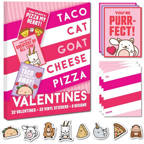 Taco Cat Goat Cheese Pizza Valentines Exchange Cards - 1