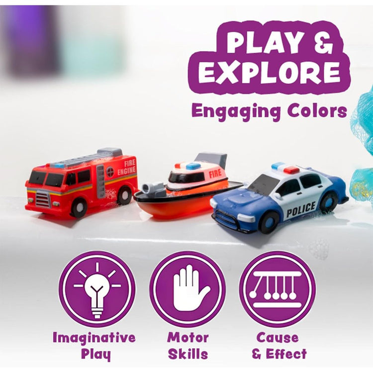 Tub Works | Emergency Cars | Light Up | Mold Free Bath Toy | Ages 1+ - 8
