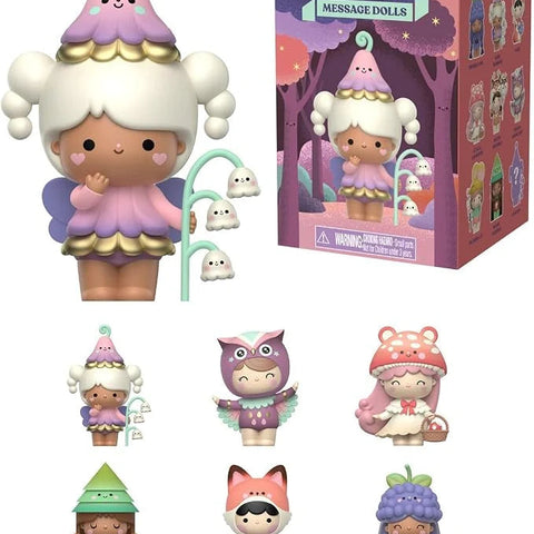 Momiji Sugar Plum Wood blind box set showing eight collectible message dolls with forest fairy theme