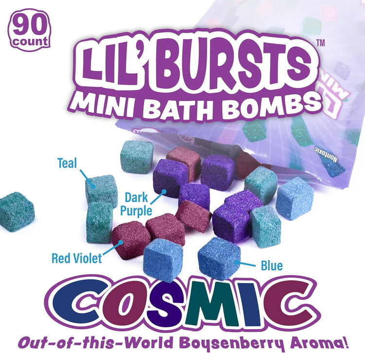Tub Works | Lil' Bursts | Mini Bath Bombs For Kids | 90 Count | Cosmic | Ages 3+ - 9