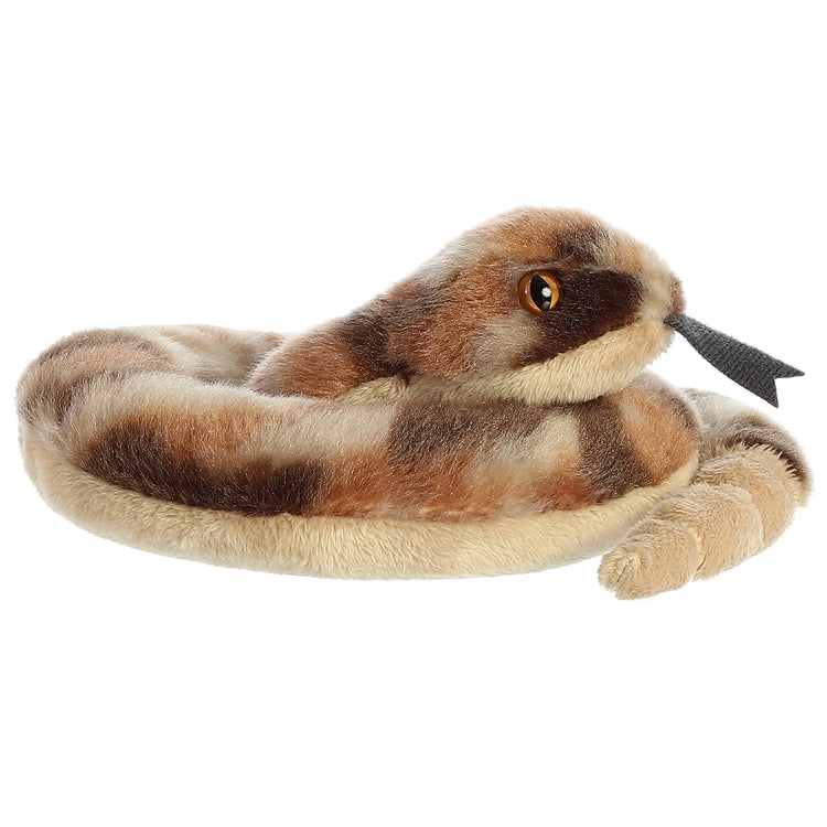 Aurora Mini Flopsie Ruse Rattlesnake 8-inch coiled plush toy with forked tongue