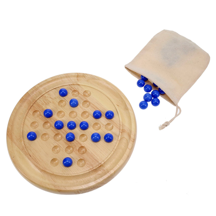 Solitaire | Wood Board & Blue Glass Marbles | 9 Inch Game - 3