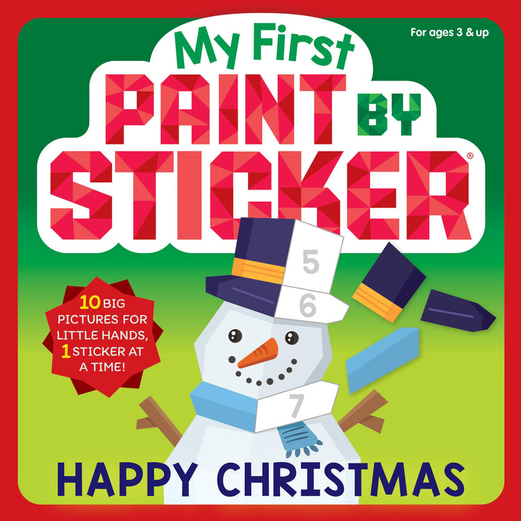 My First Paint By Sticker Happy Christmas book cover featuring a geometric snowman for ages 3 and up