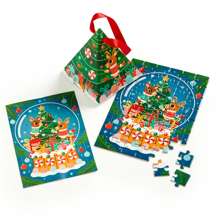 Puzzle Ornament 48 pc Mini Puzzle | Reindeer Snowglobe 4+ - 2