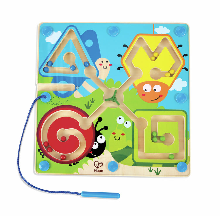 Hape Best Bugs Magnetic Maze wooden activity board with colorful insect-themed shape mazes for toddlers