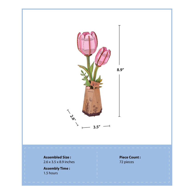 Hand Craft | Wooden Flower Pink Tulip 12+ - 5