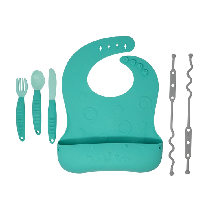 Busy Baby | Bungee Bib & Utensil Set Spearmint