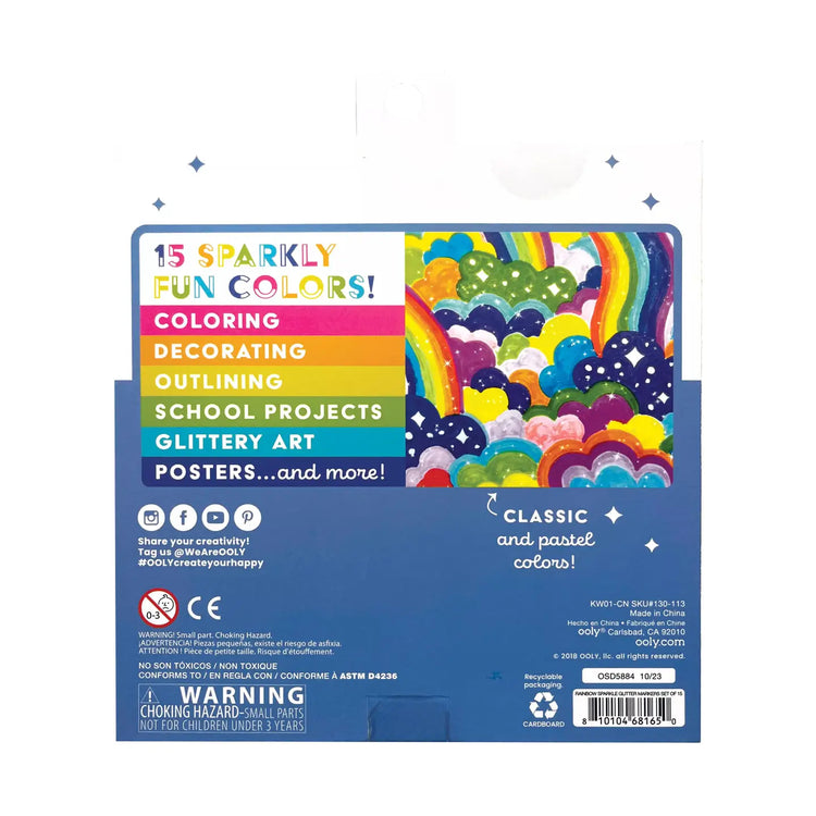 Rainbow Sparkle Glitter Markers | Set of 15 | 6+