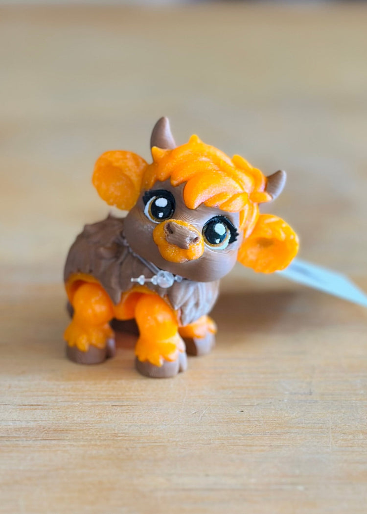 Micro Moos Pumpkin Patch miniature cow figurine with bright orange fur and brown body
