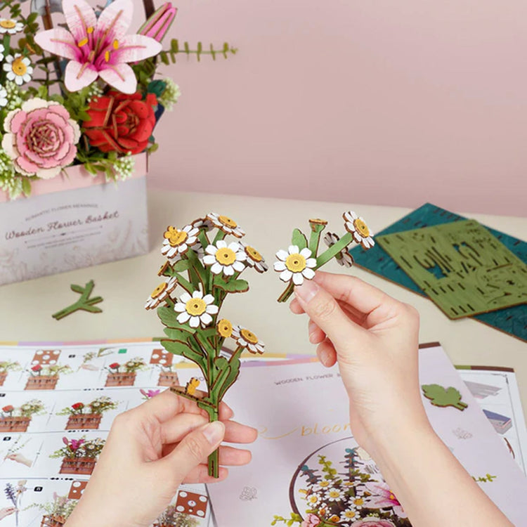 Hands Craft | Wooden Flower Puzzle Basket 12+ - CR Toys