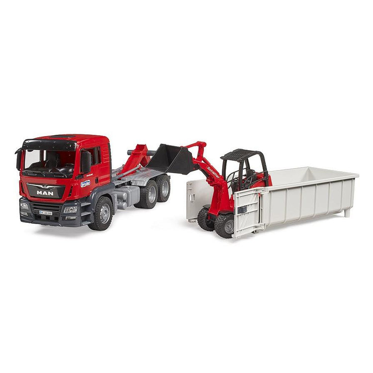 Bruder | Man Tgs Truck W Roll-Off Container W Schaeffer Compact Loader 03767