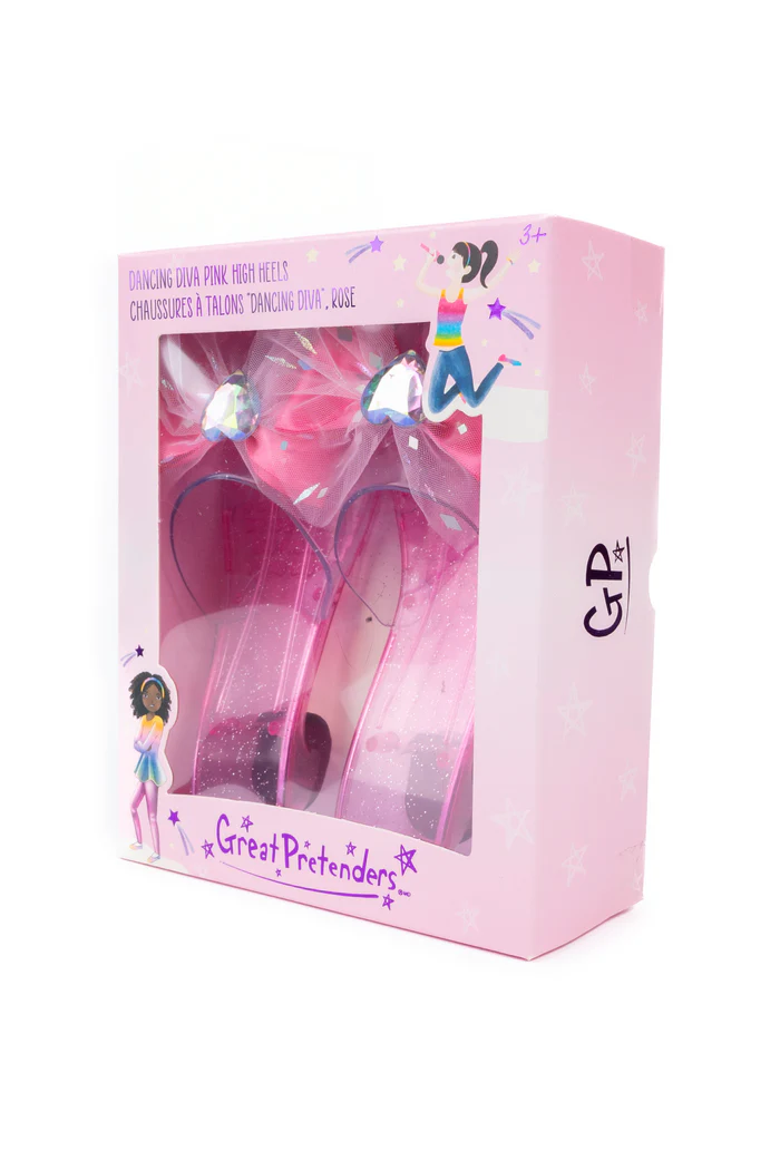 Great Pretenders Dancing Diva pink glitter high heels dress-up shoes in packaging for children aged 3 and up