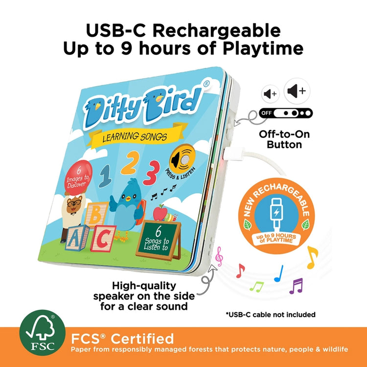 Ditty Bird | Baby Sound Book Learning Songs USB-Rechargeable 1+ - 4