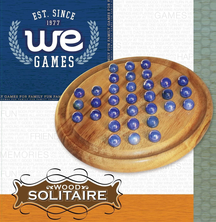 Solitaire | Wood Board & Blue Glass Marbles | 9 Inch Game - 8