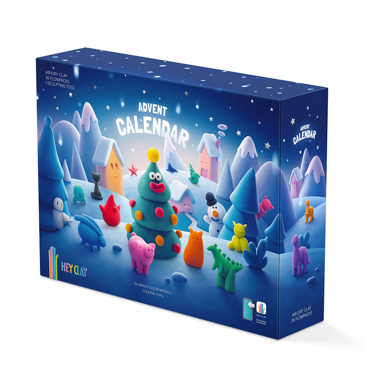 Hey Clay Advent Calendar box featuring colorful air-dry clay figures in a winter scene