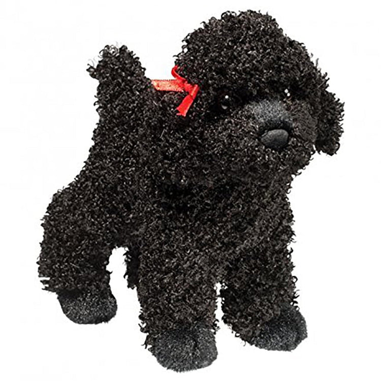 Douglas Gigi black poodle stuffed animal with curly fur and red bow