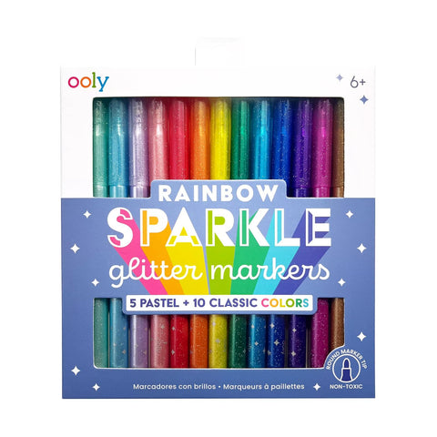Rainbow Sparkle Glitter Markers | Set of 15 | 6+
