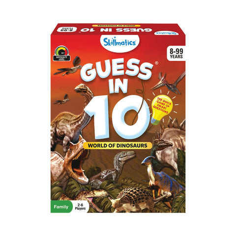 Skillmatics Guess in 10 World of Dinosaurs card game box for ages 8-99