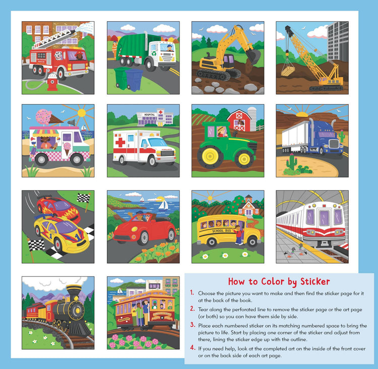 my first color by sticker book cars trucks trains