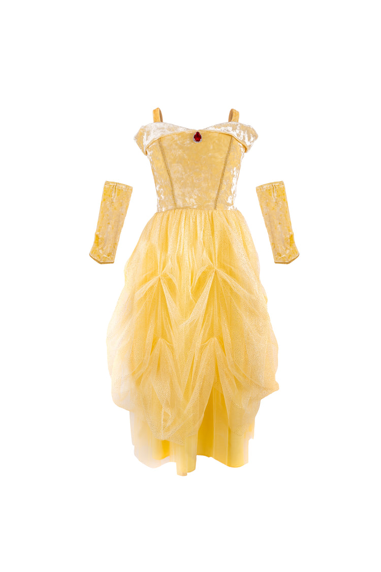 Gown | Velvety Soft Yellow Princess Gown With Arm Warmers | Size 5-6 - 1