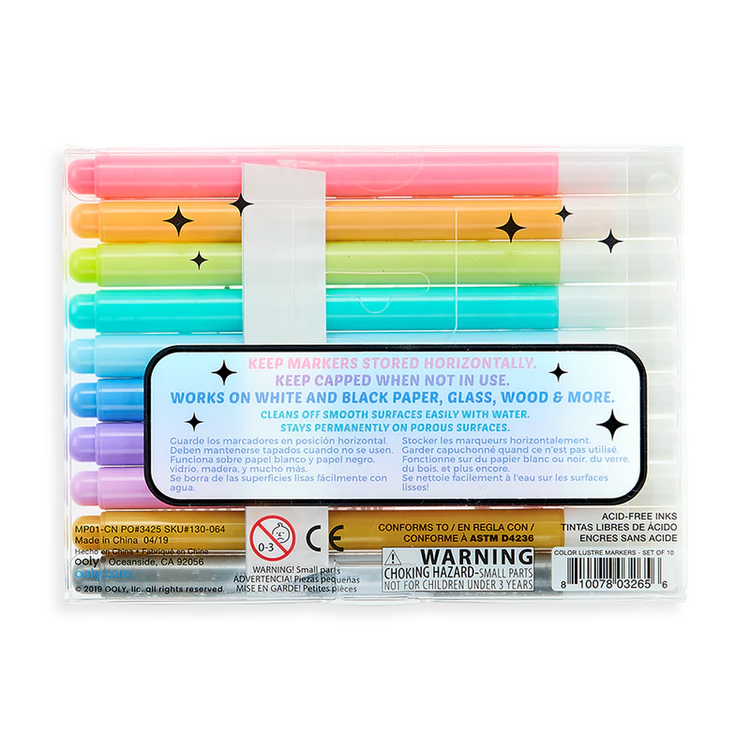 Color Lustre Metallic Colors Brush Markers - Set Of 10 130064