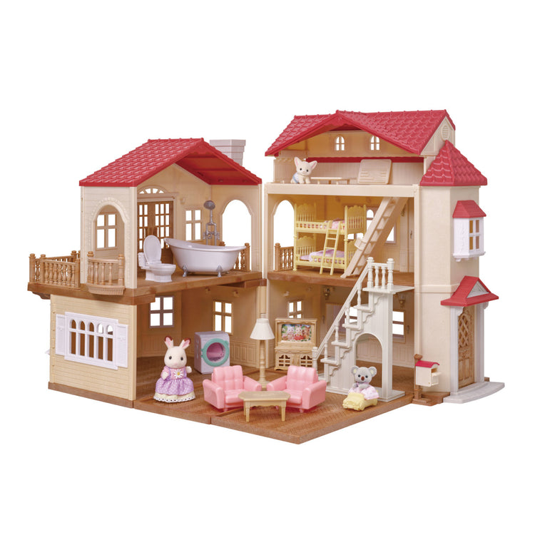 Calico Critters Red Roof Country Home Gift Set with furniture, figures, and multiple rooms