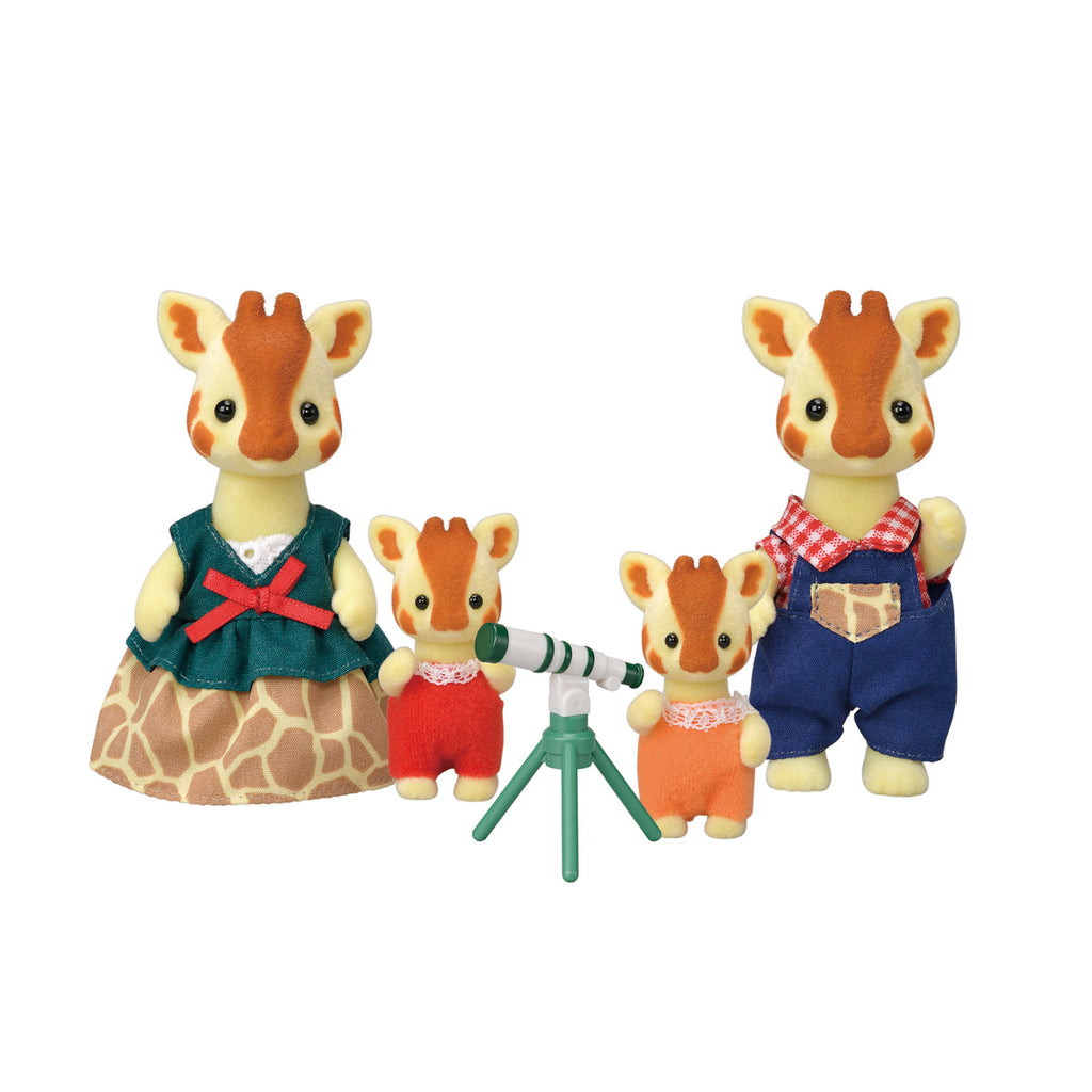 Calico Critters Highbranch Giraffe Family set of four flocked figures with telescope accessory