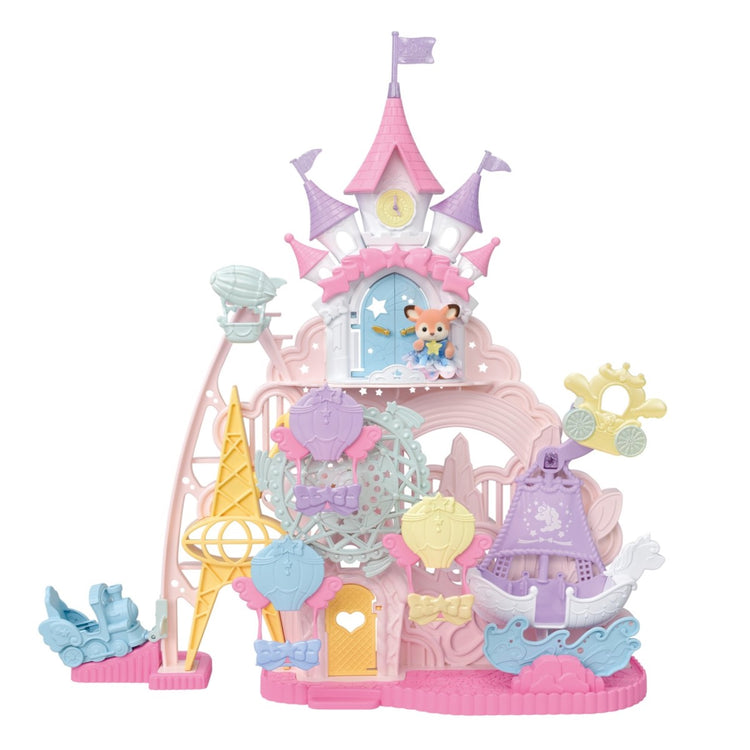 Calico Critters Baby Dream Amusement Park playset with castle, ferris wheel, and fox figure