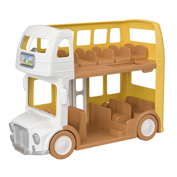 Calico Critters Nursery Double Decker Bus toy with open sides revealing brown seats on two levels