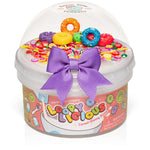 Kawaii Slime Loopylicious Cereal glossy slime in dome container with colorful cereal ring charms and purple bow