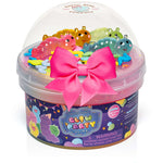 Kawaii Slime Glow Party dome container with colorful caterpillar figurines and pink bow