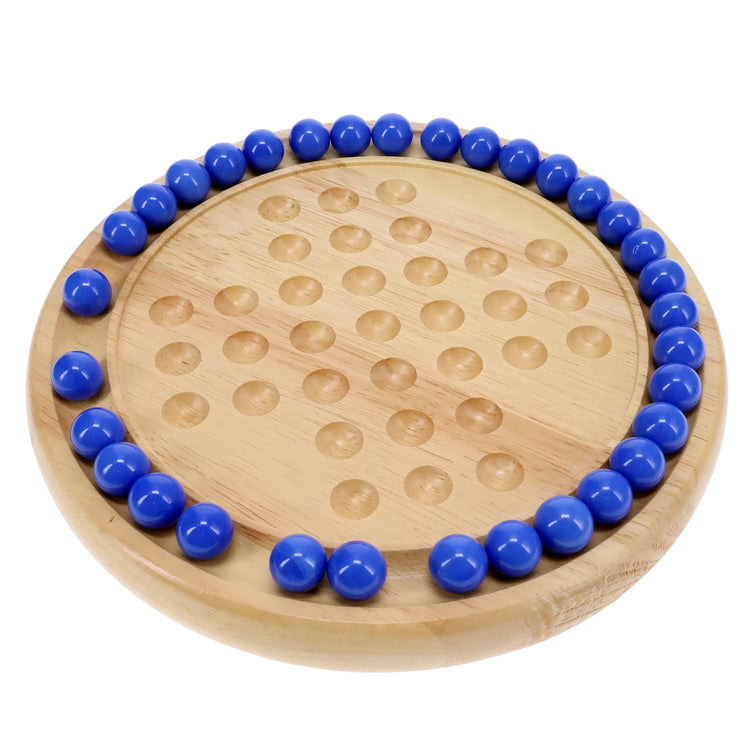 Solitaire | Wood Board & Blue Glass Marbles | 9 Inch Game - 2
