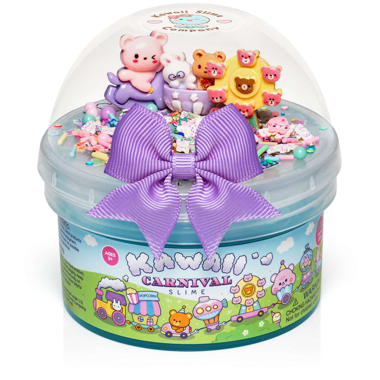 Kawaii Carnival Signature Dome Slime container with cute bear charms and purple bow