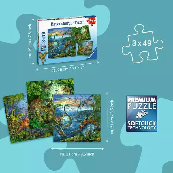 Puzzle | Dinosaur Fascination | 3 x 49 pc 5+ - CR Toys
