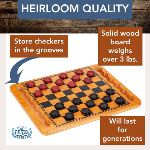 Checkers | Red & Black Solid Wood | 14.5 Inch Game - 1