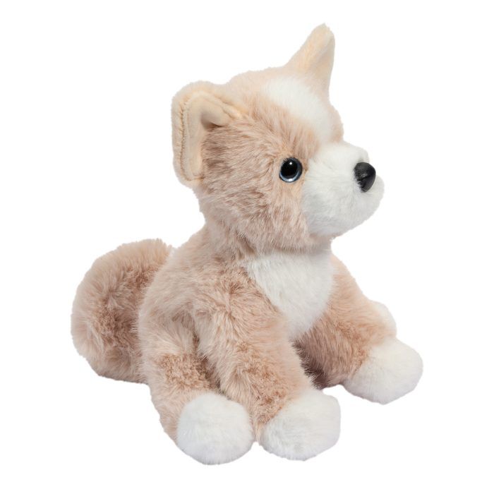 Pookie Pomsky Mini Soft plush toy sitting upright with tan and white fur