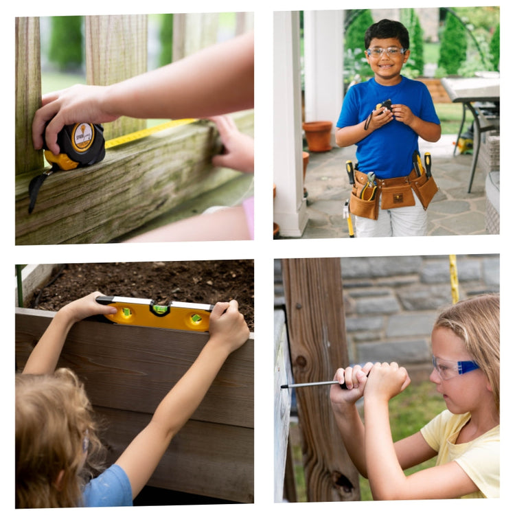 Kids Deluxe Tool Set with Leather Tool Belt & Safety Goggles 6+