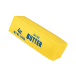 Yellow foam stress toy shaped like a stick of salted butter, 4oz squeezable novelty item