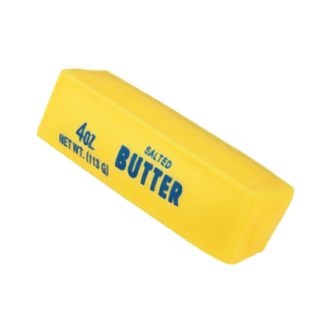 Yellow foam stress toy shaped like a stick of salted butter, 4oz squeezable novelty item
